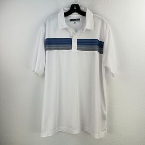 Pebble Beach Dry Luxe‎ Golf Polo Mens XL White Blue Striped Short Sleeve Preppy